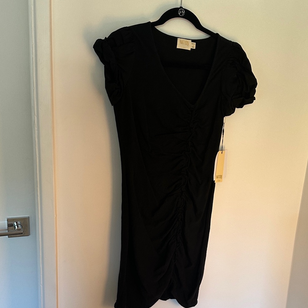 Nation LTD Black Ruched Midi Dress